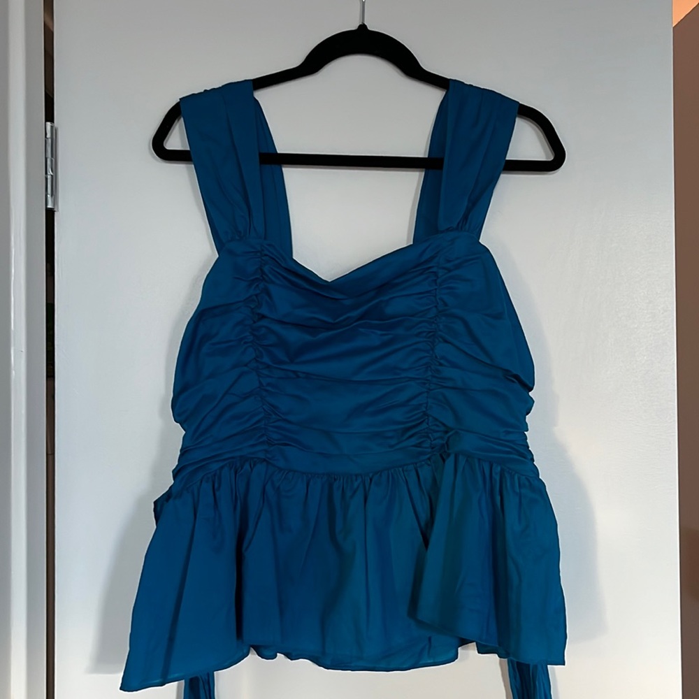 Express blue/teal peplum tank with tie